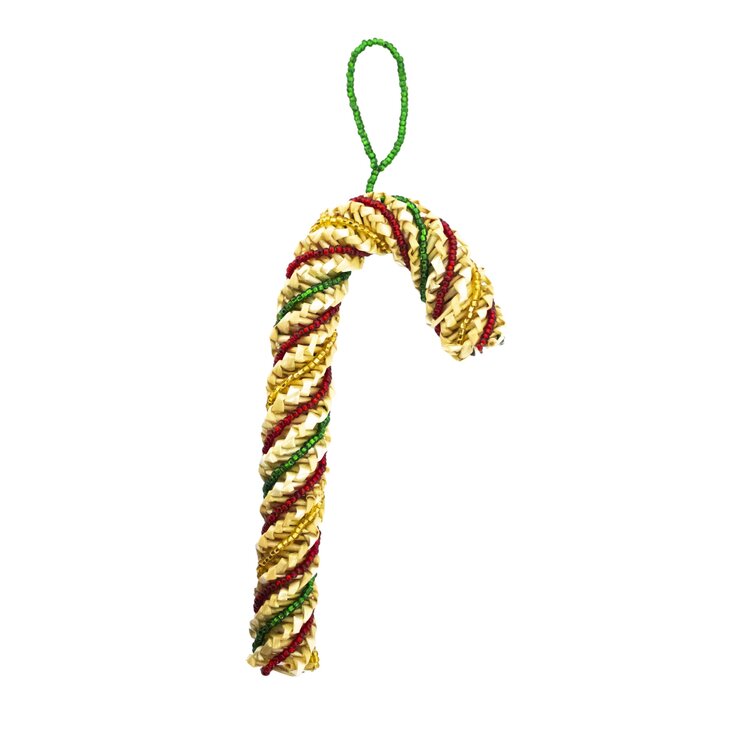 WHOLESALE Beaded Woven Straw - Candy Cane Ornament