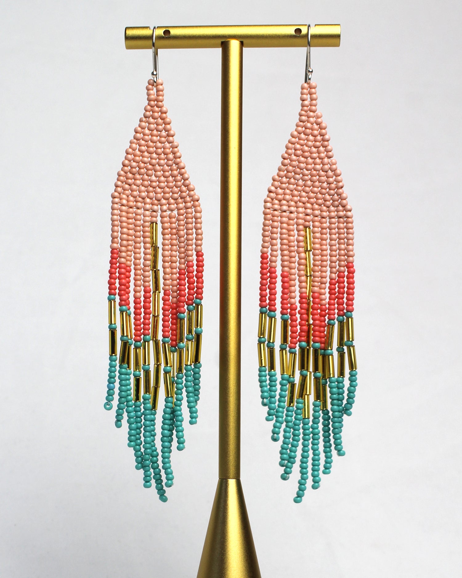 WHOLESALE Beaded Seaside Coral Dangle Earrings - 925 Silver Hooks