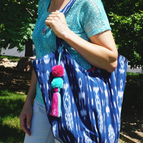 WHOLESALE Lago Beach Bag Ikats (with pompom)