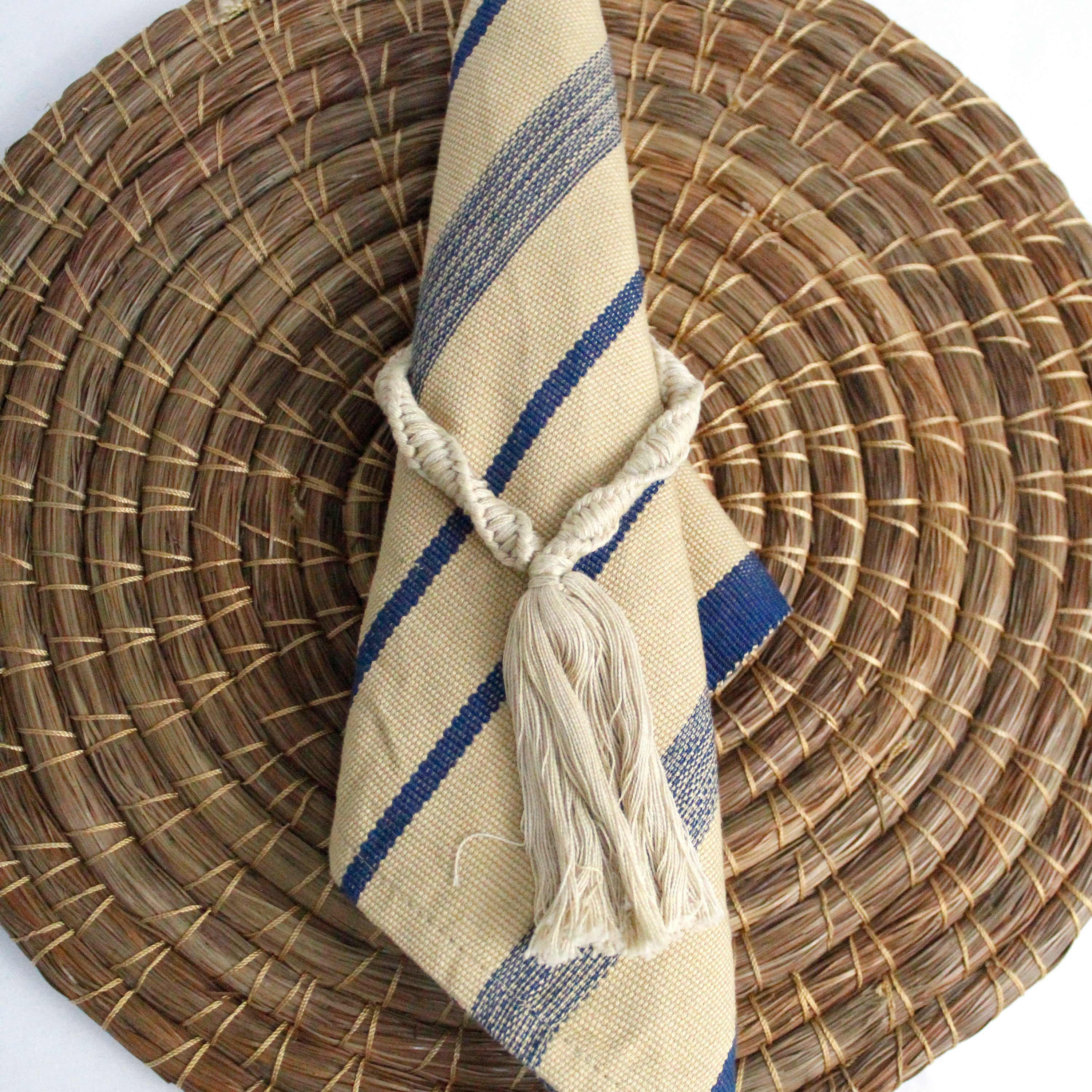 WHOLESALE Elegant Sand Navy Napkin - Set of 2
