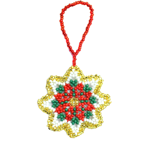 WHOLESALE Golden Beaded Poinsettia Ornament