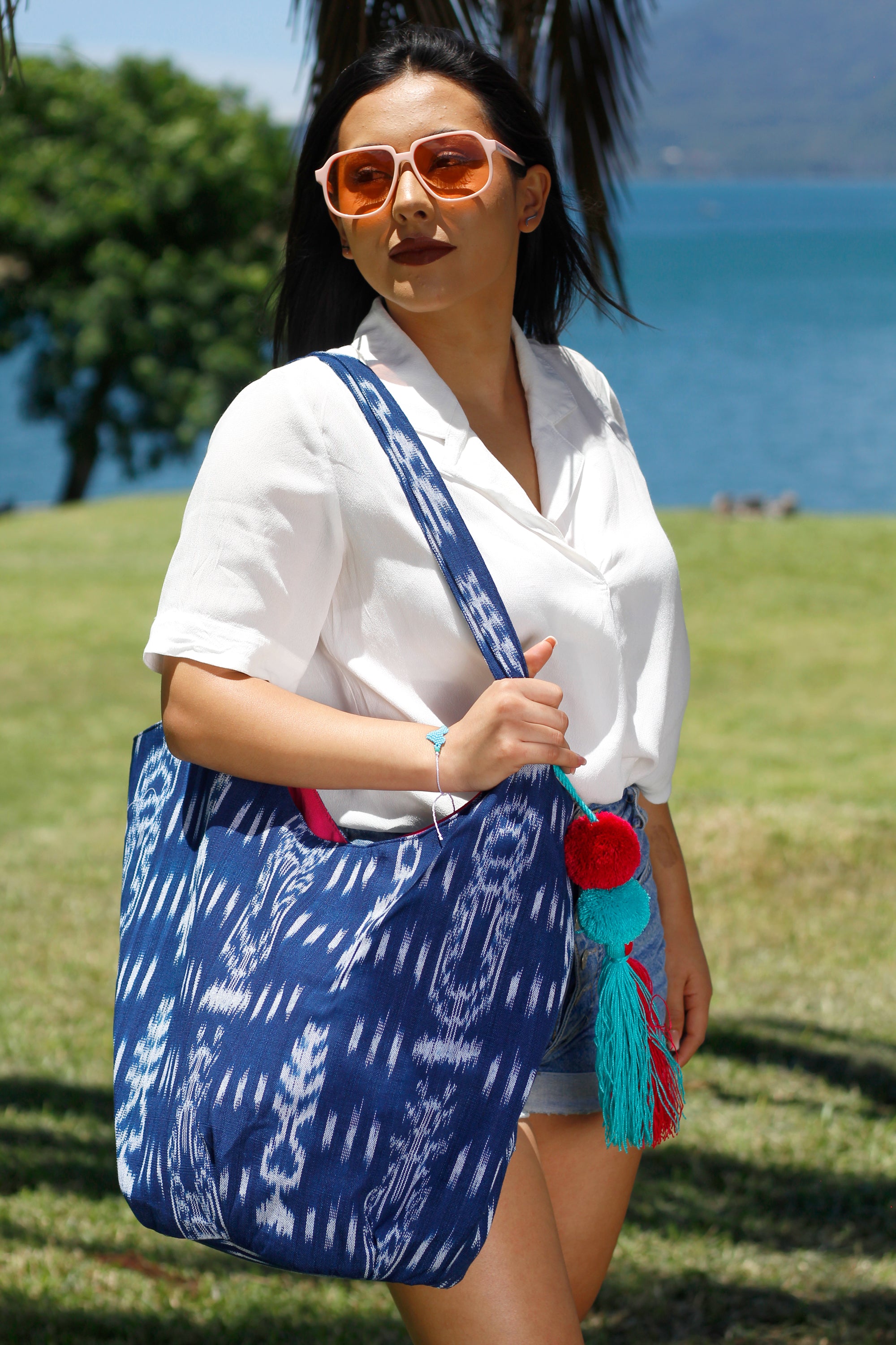 WHOLESALE Lago Beach Bag Ikats (with pompom)