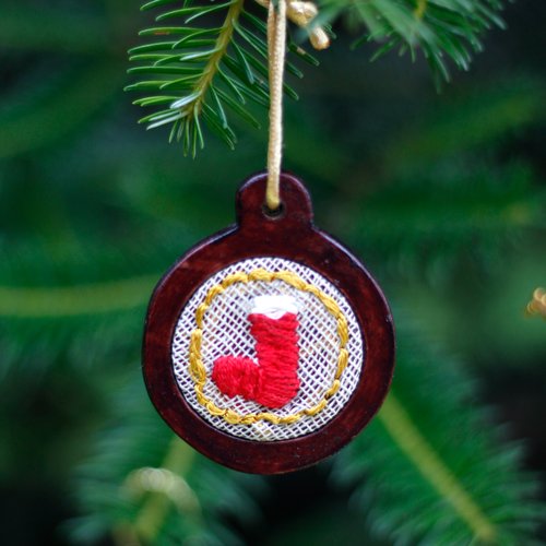 WHOLESALE Natural Embroidered Ornament - Stocking