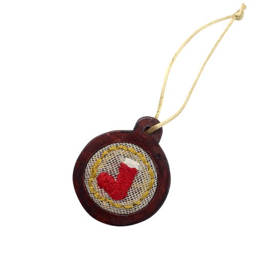 WHOLESALE Natural Embroidered Ornament - Stocking