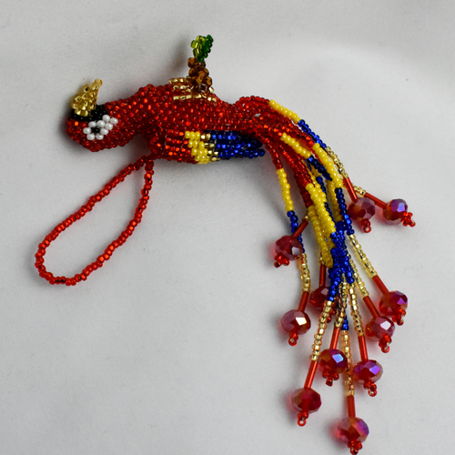 WHOLESALE Parrot with Tail Beaded Ornament Red