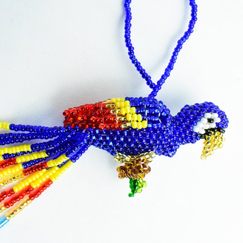 WHOLESALE  Parrot with Tails Beaded Ornament - Royal Blue