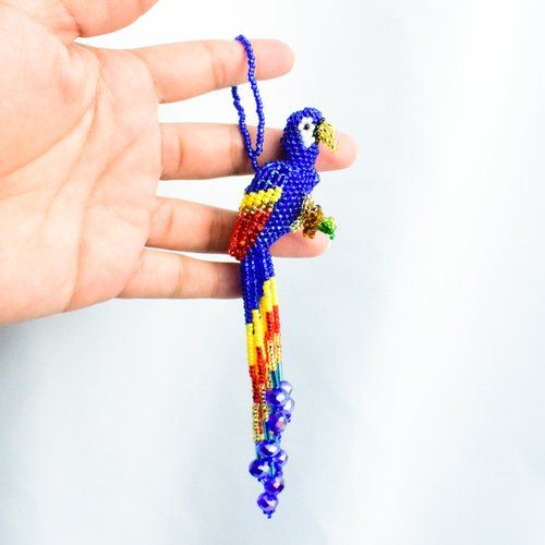 WHOLESALE  Parrot with Tails Beaded Ornament - Royal Blue