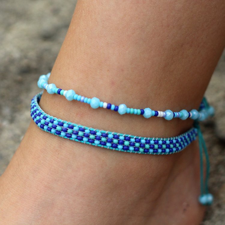 WHOLESALE Twin Azure Waves Anklet Bracelet Set