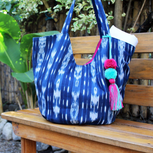 WHOLESALE Lago Beach Bag Ikats (with pompom)