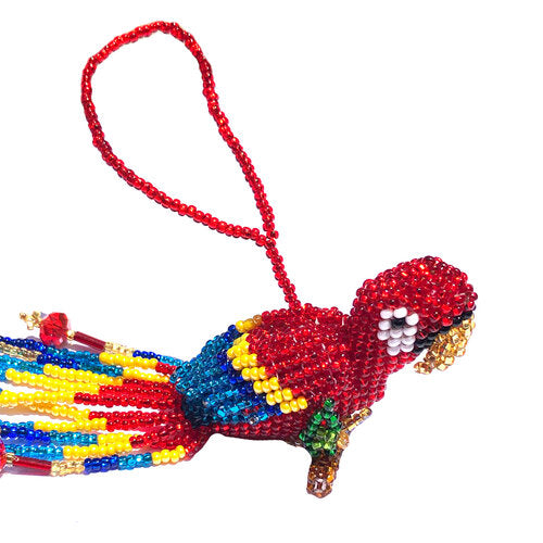 WHOLESALE Parrot with Tail Beaded Ornament Red