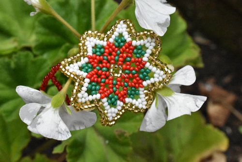 WHOLESALE Golden Beaded Poinsettia Ornament
