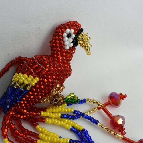 WHOLESALE Parrot with Tail Beaded Ornament Red