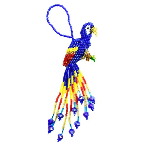 WHOLESALE  Parrot with Tails Beaded Ornament - Royal Blue