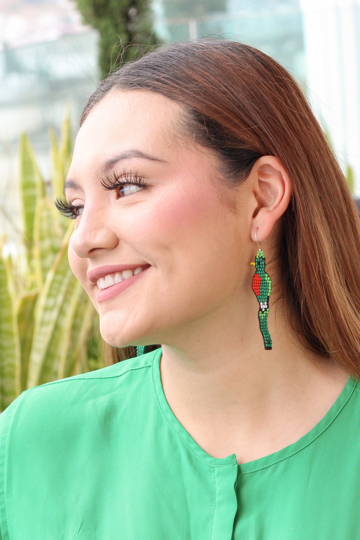 WHOLESALE Perched Quetzal Beaded Earrings  - 925 Silver Hooks