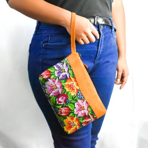 WHOLESALE Up-cycled Leather-Trimmed Clutch