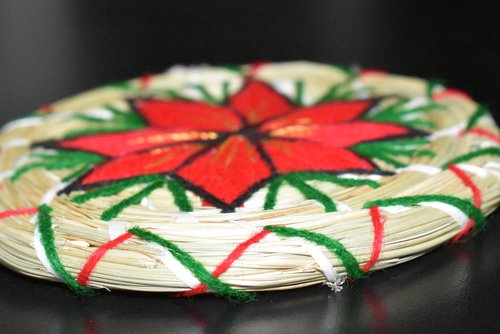 WHOLESALE Woven Poinsettia Round Ornament