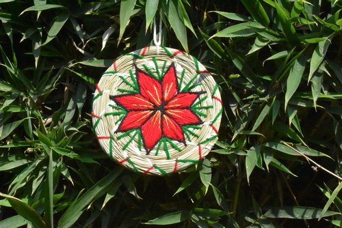 WHOLESALE Woven Poinsettia Round Ornament